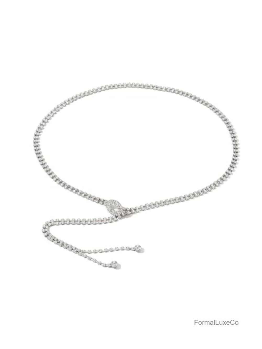 Rhinestone Chain Belt with Hook-and-Eye Clasp Adjustable Dress Accessory